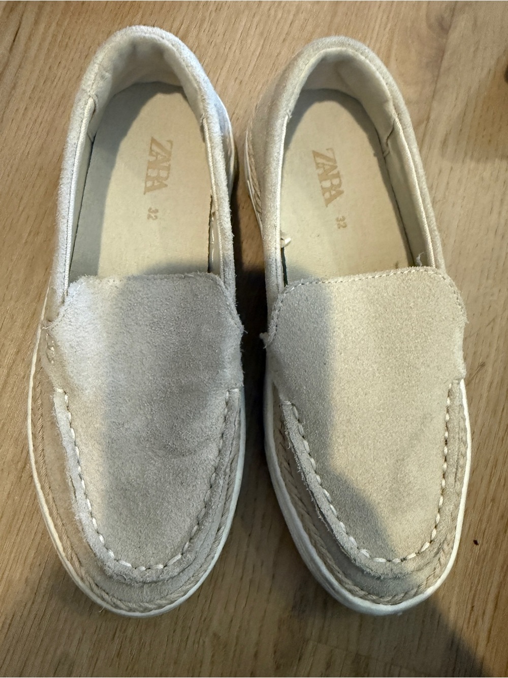 Zara Light Beige Suede Kids Slip-On Loafers